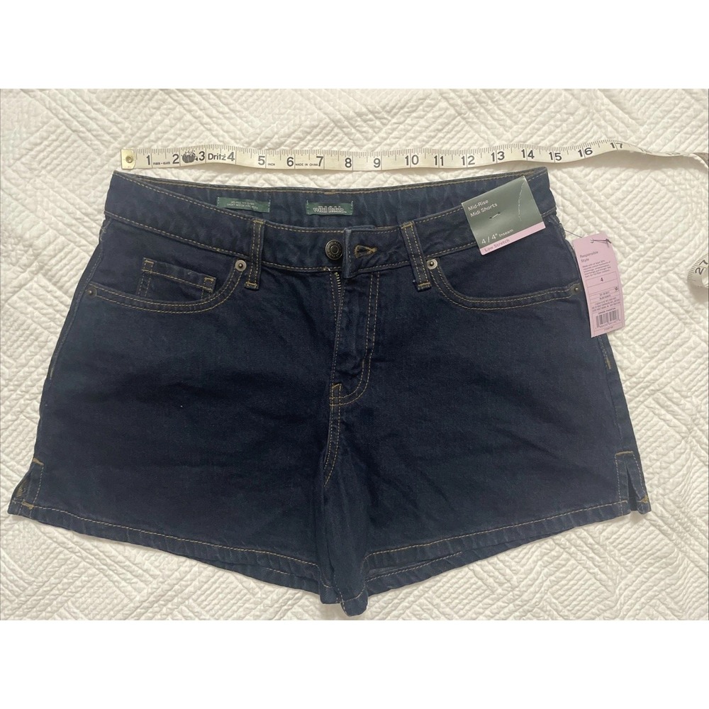 Wild Fable Denim Shorts Size 4 Dark Wash Mid Rise Midi 4" Inseam Low Stretch NWT - Picture 7 of 10